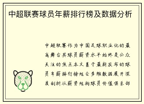 中超联赛球员年薪排行榜及数据分析